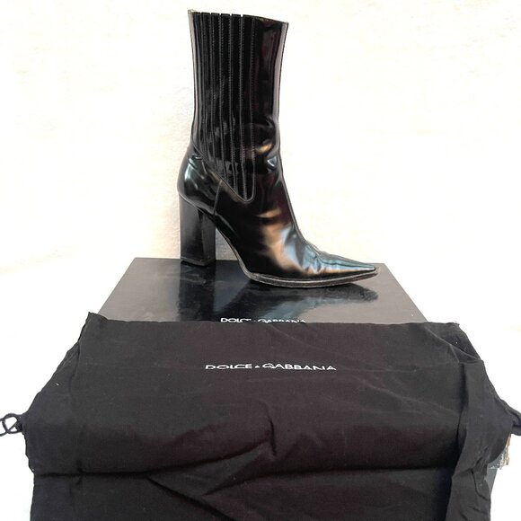 Auc Dolce&Gabbana pointed toe elasticized gores chunky heel smooth leather boots - Picture 13 of 13